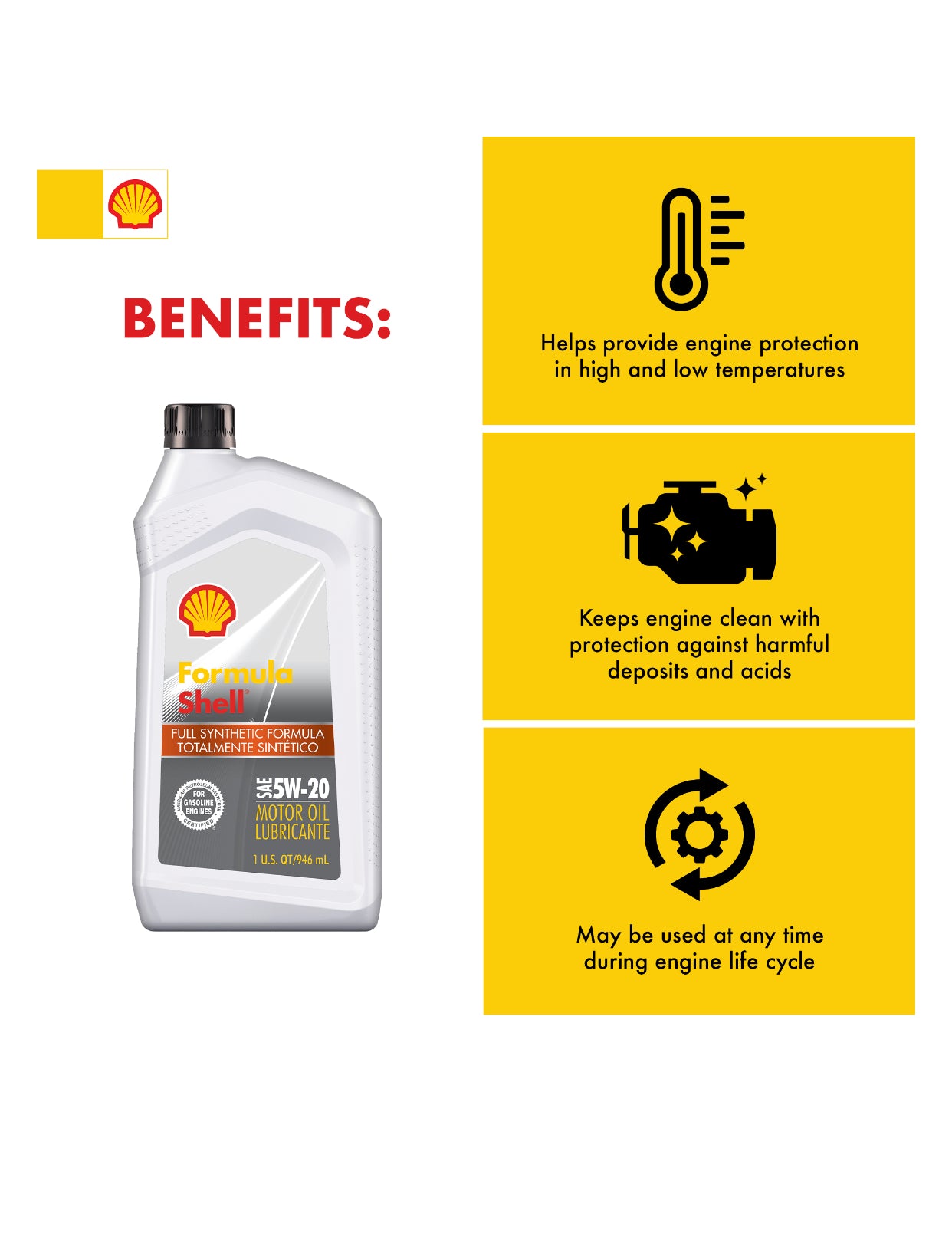 FORMULA SHELL FULL SYNTHETIC SAE 5W-20 1QT (6 pack)