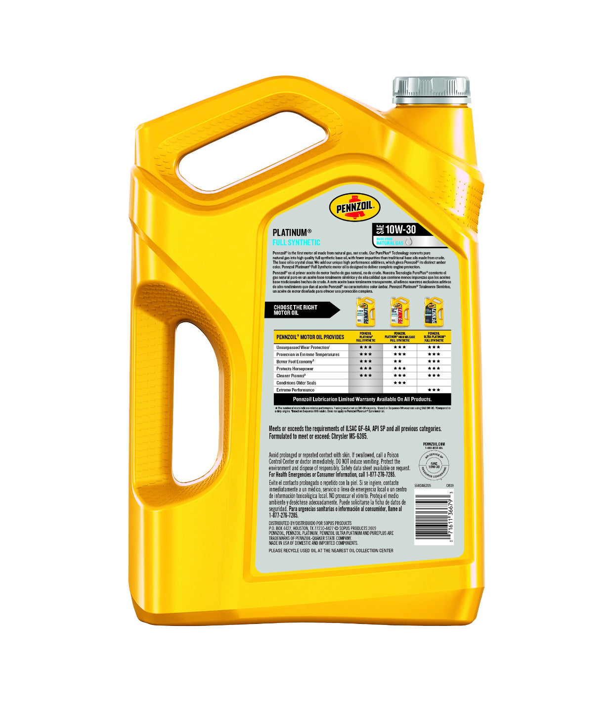 PENNZOIL PLATINUM FULL SYNTHETIC SAE 10W-30 5QT (3 pack)