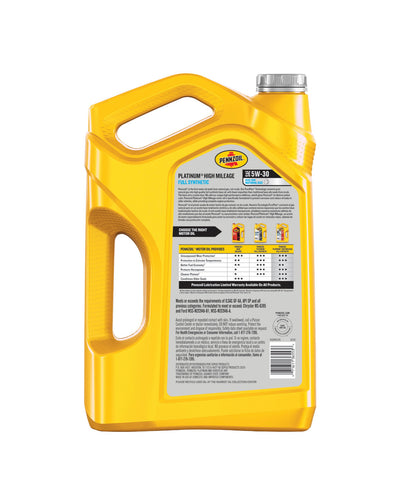 PENNZOIL PLATINUM HIGH MILEAGE FULL SYNTHETIC SAE 5W-30 5QT (3 pack)