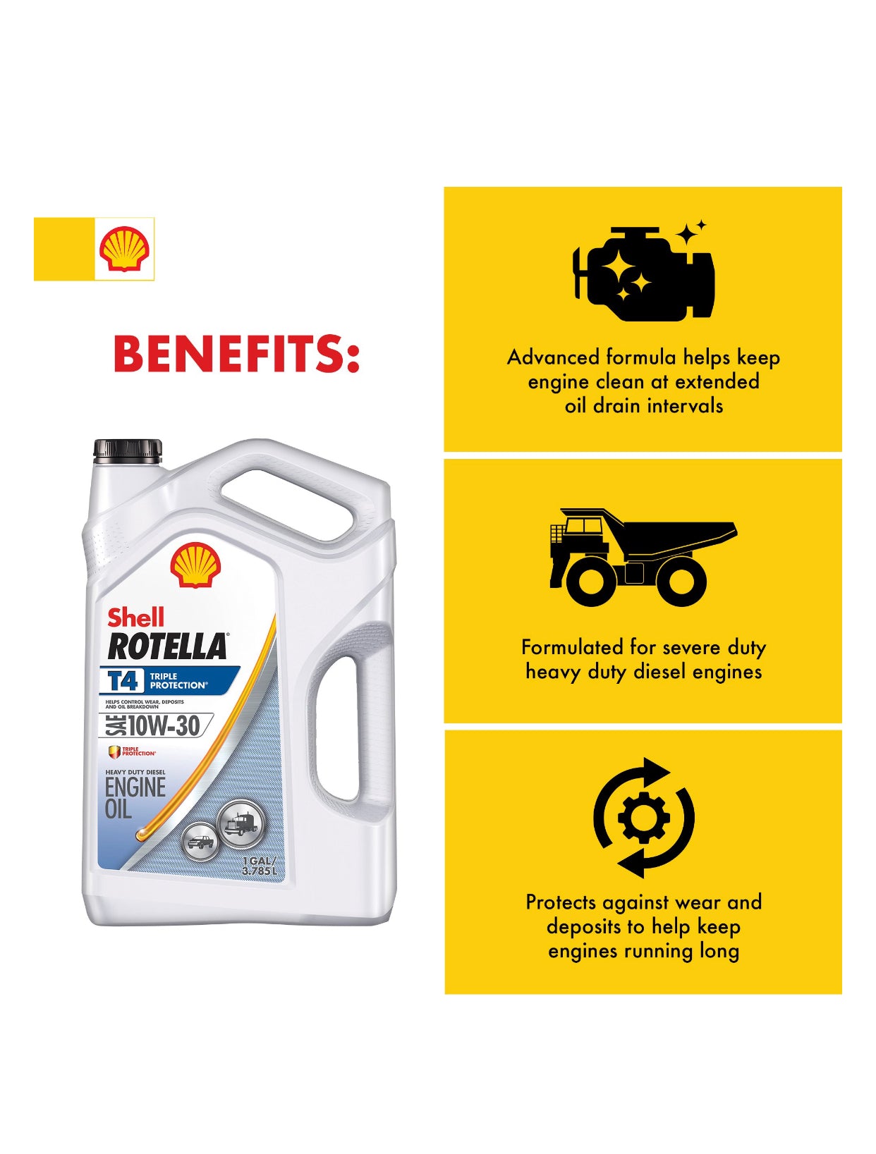 SHELL ROTELLA T4 TRIPLE PROTECTION SAE 10W-30 1GAL (4 pack)