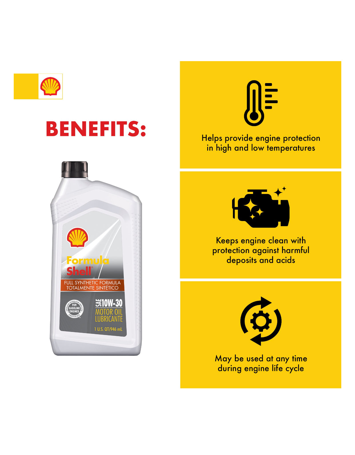 FORMULA SHELL FULL SYNTHETIC SAE 10W-30 1QT (6 pack)