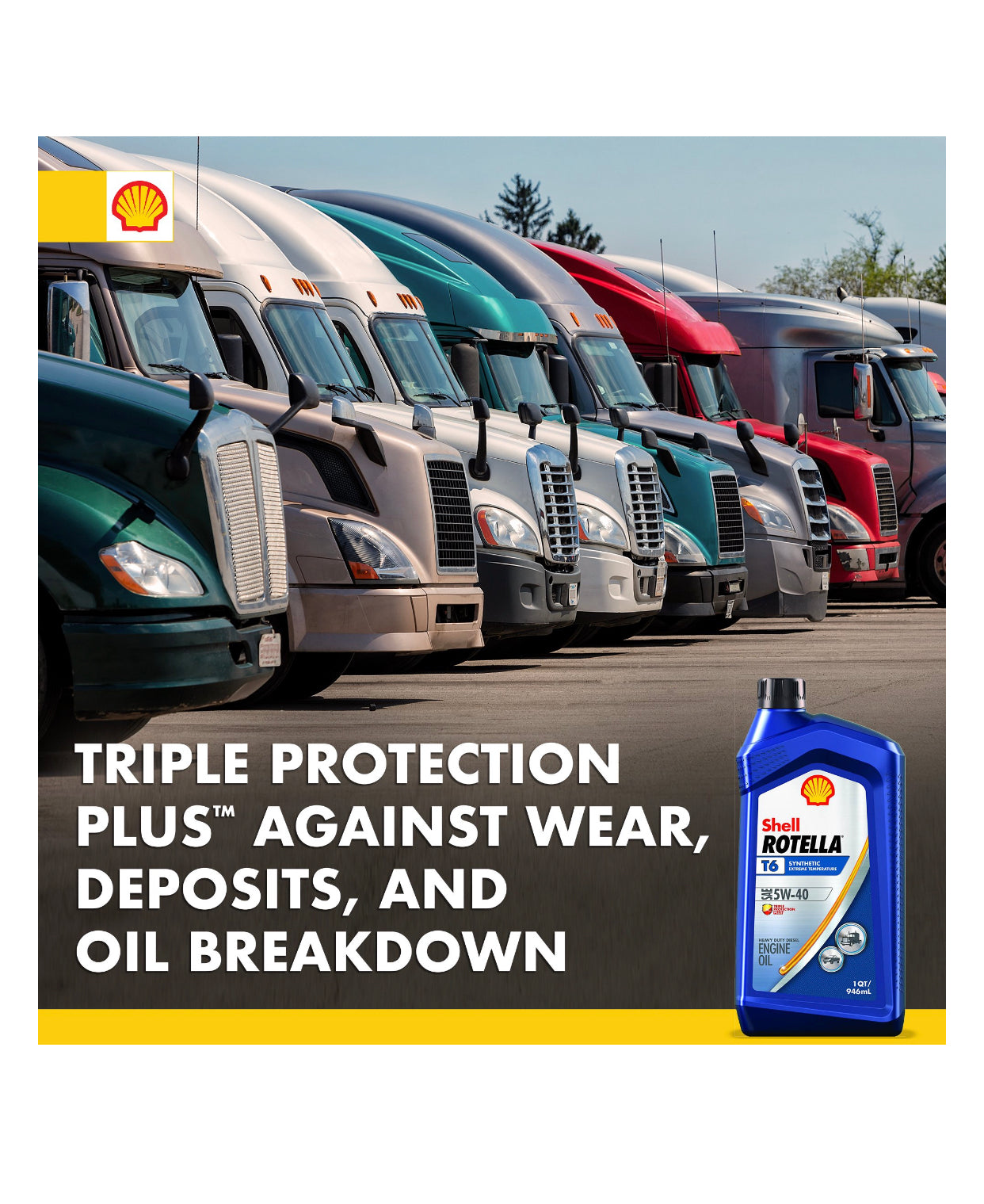 SHELL ROTELLA T6 SYNTHETIC LOWER OIL CONSUMPTION SAE 15W-40 1GAL (3 pack)