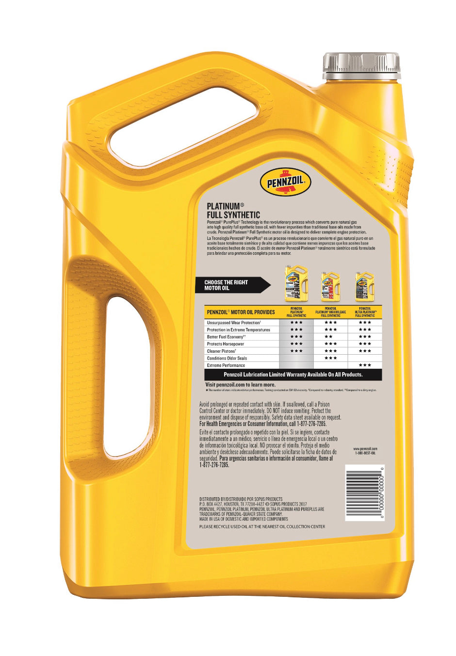 PENNZOIL PLATINUM FULL SYNTHETIC (PUREPLUS) SAE 5W-20 5QT (3 pack)