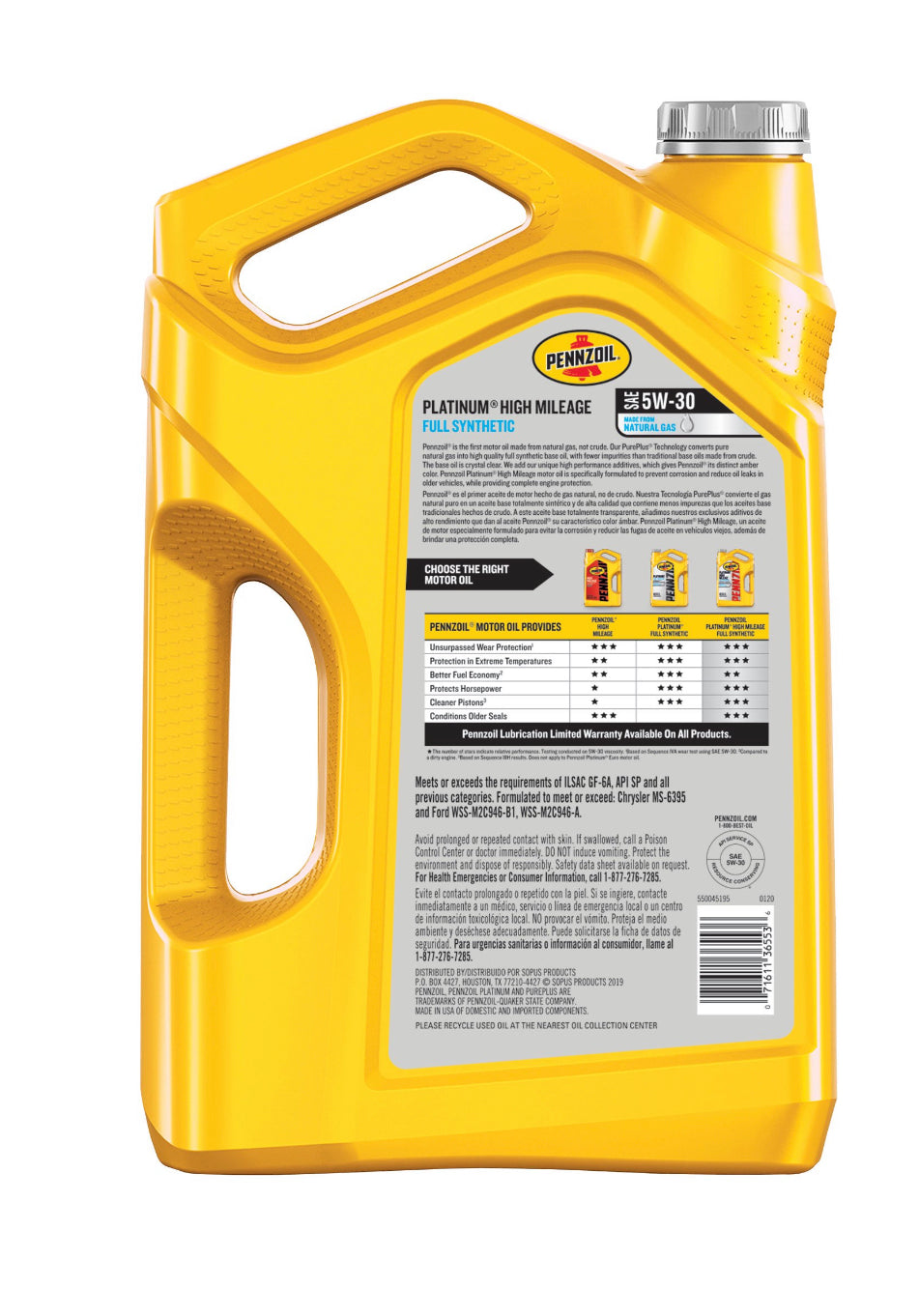 PENZZOIL PLATINUM HIGH MILEAGE FULL SYNTHETIC SAE 5W-30 5QT (3 pack)