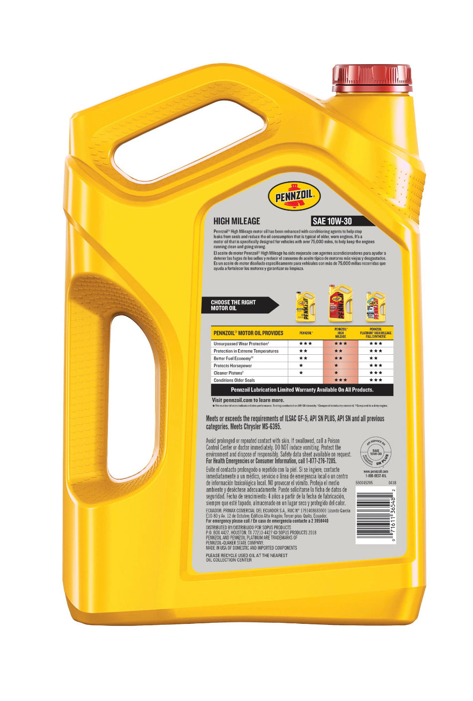 PENNZOIL HIGH MILEAGE SAE  10W-30 5QT (3 pack)