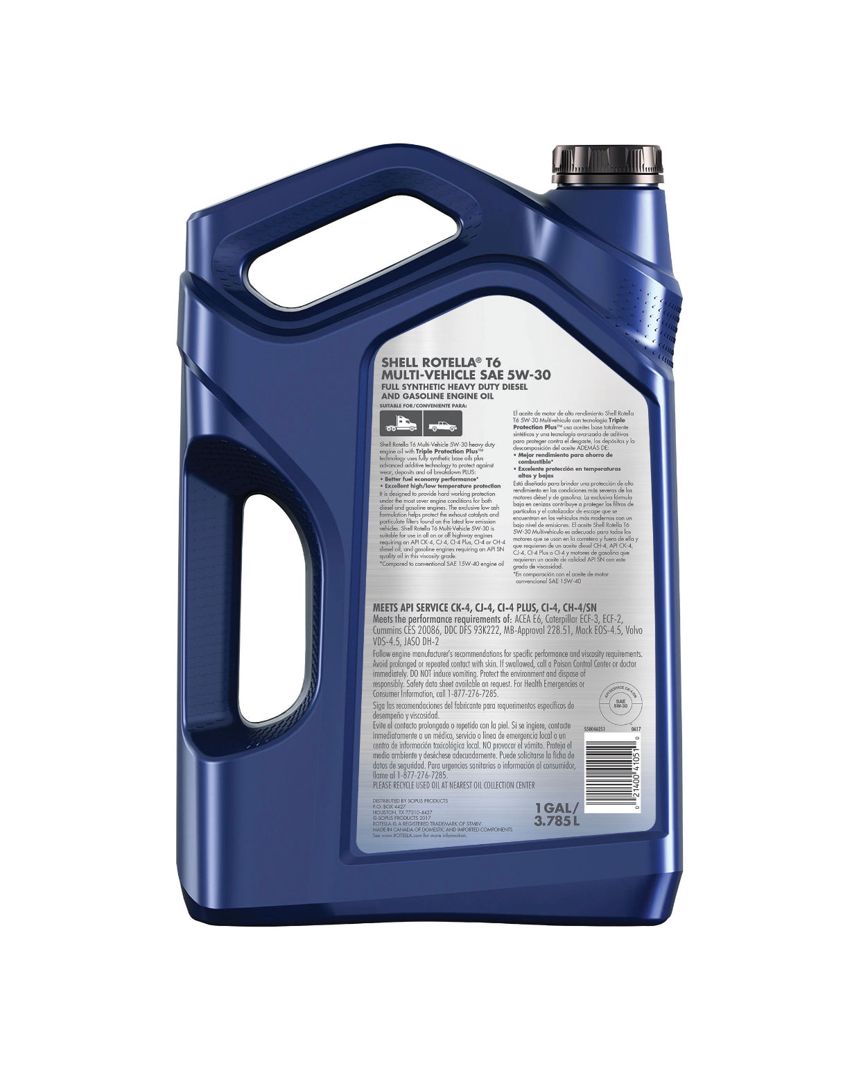 SHELL ROTELLA T6 MULTI-VEHICLE FULL SYNTHETIC SAE 5W-30 1GAL (3 pack)