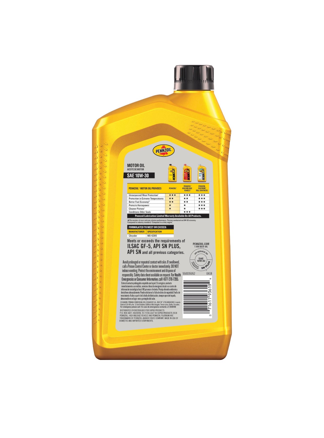 PENNZOIL SAE 10W-30 1QT (6 pack)