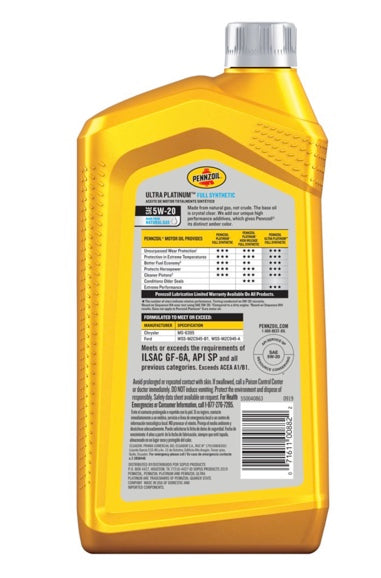 PENNZOIL ULTRA PLATINIUM FULL SYNTHETIC SAE 5W-20 1QT (6 pack)