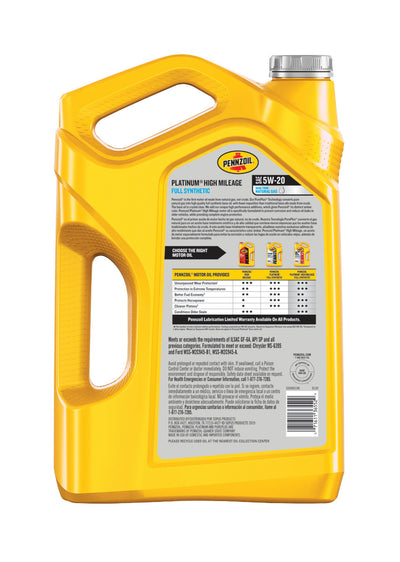 PENNZOIL PLATINUM HIGH MILEAGE SULL SYNTHETIC SAE 5W-20 5QT (3 pack)