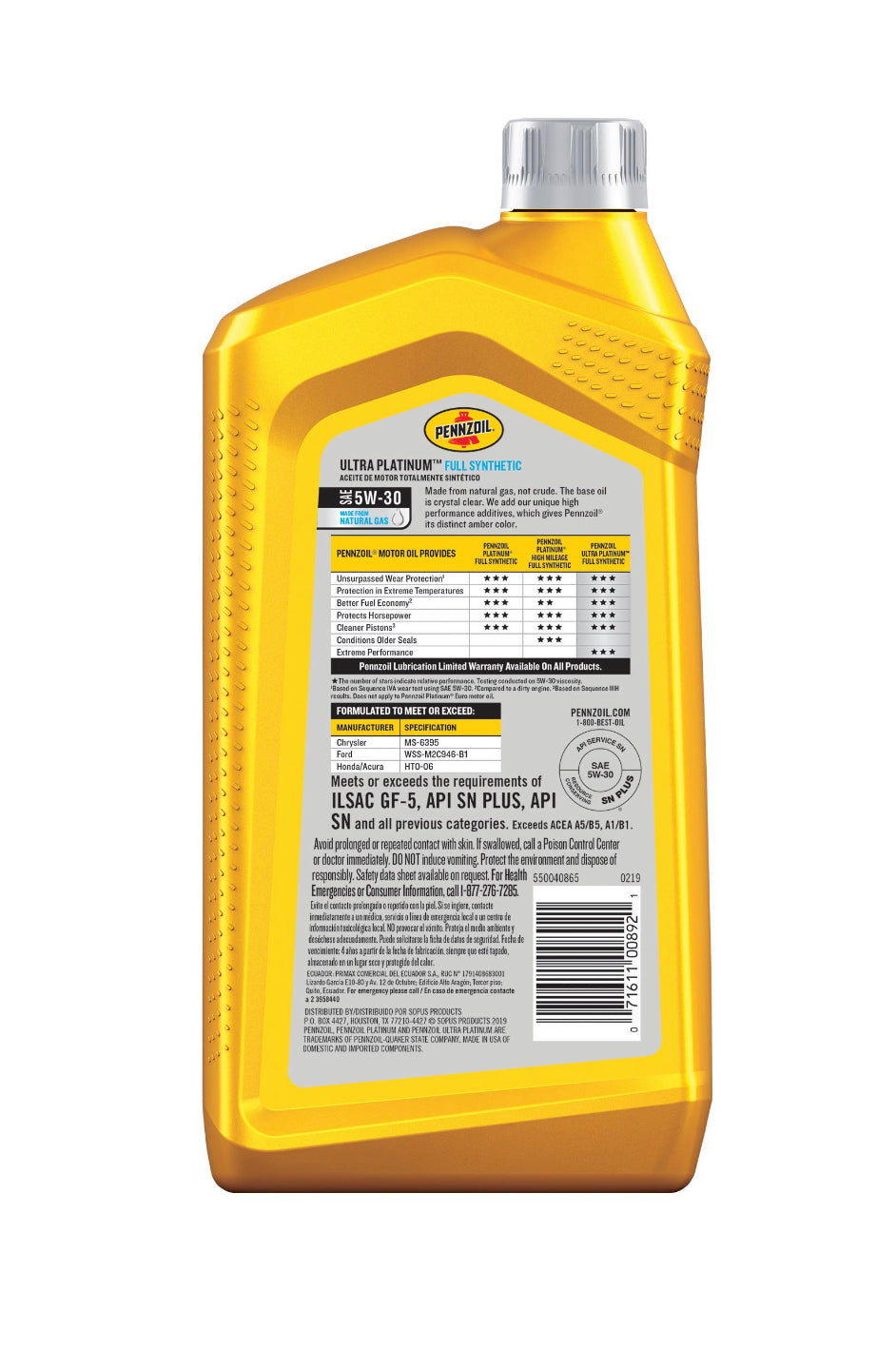 PENNZOIL ULTRA PLATINUM FULL SYNTHETIC SAE 5W-30 1QT (6 pack)