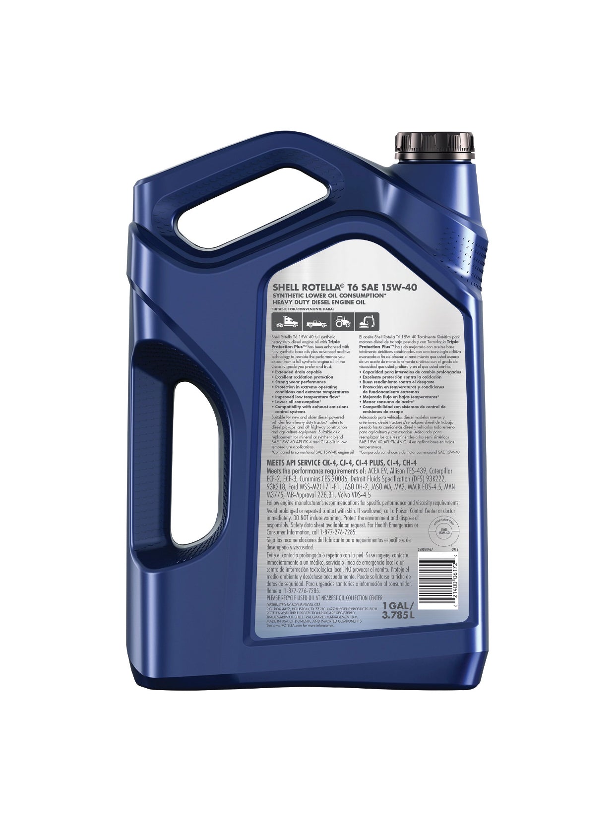 SHELL ROTELLA T6 SYNTHETIC LOWER OIL CONSUMPTION SAE 15W-40 1GAL (3 pack)