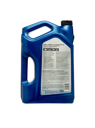 SHELL ROTELLA T6 SYNTHETIC LOWER OIL CONSUMPTION SAE 15W-40 1GAL (3 pack)