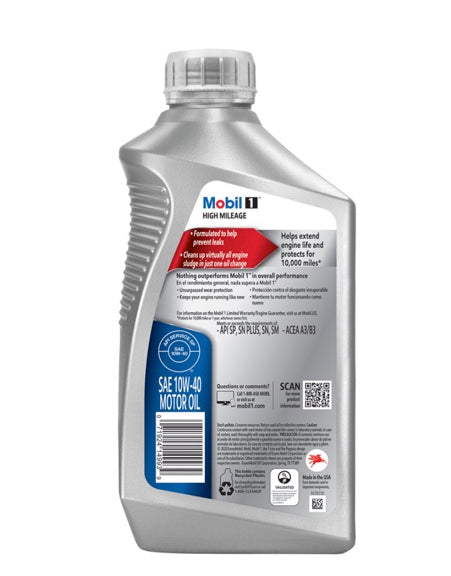 MOBIL 1 HIGH MILEAGE PROTECTORS FOR 10.000 MILE 10W-40 1QT (6 pack)
